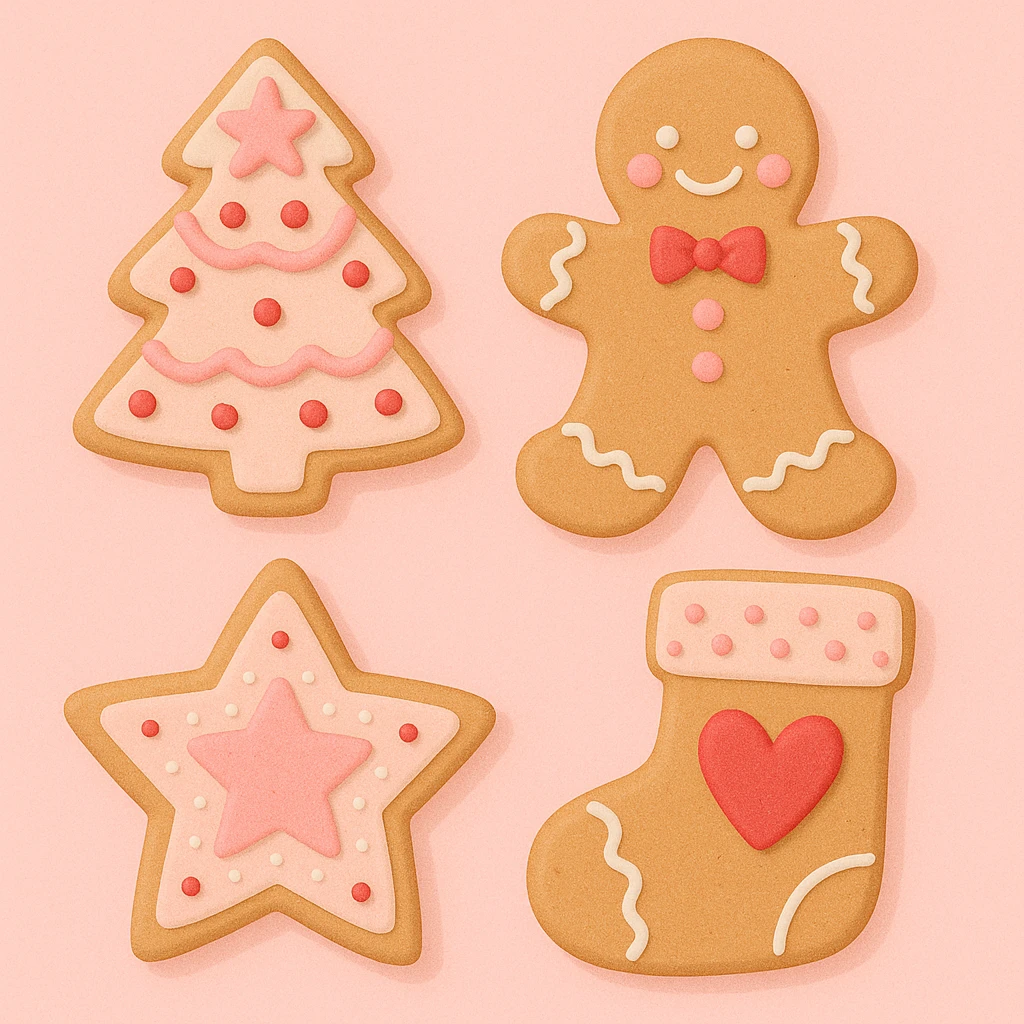 christmas gingerbread pastel pink and red emoji