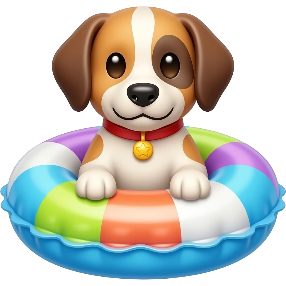 inflatable pool float object icon, colorful swimming ring, glossy plastic texture, a dog sitting in the middle looking to front emoji