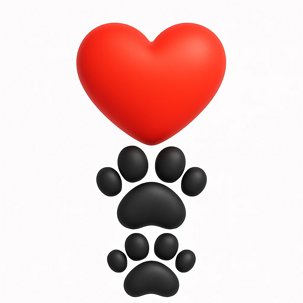 Make it microsoft style 3d fluent emojis: Stack the two black puppy paws vertically, keep the heart and original style emoji