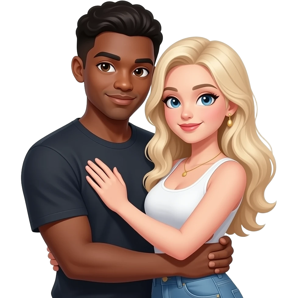Black boyfriend hugging voluptuous white girls friend emoji