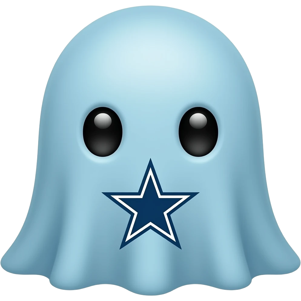 Kawaii solid blue ghost with black eyes and Dallas cowboys star on its body emoji