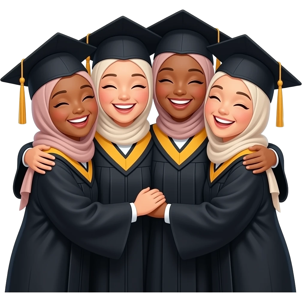 4 graduates all light skinned besties hugging in hijab emoji