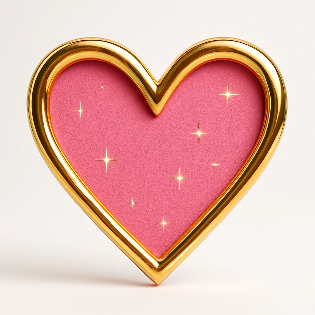 Add a gold outline to the large pink hand drawn heart with sparkles, keep the white clean background. emoji