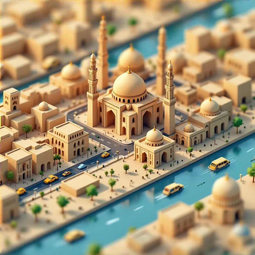 Isometric minimalistic illustration of Cairo, subtle 3D miniature effect and Tilt Shift effect, no cartoonish look, transparent background. emoji