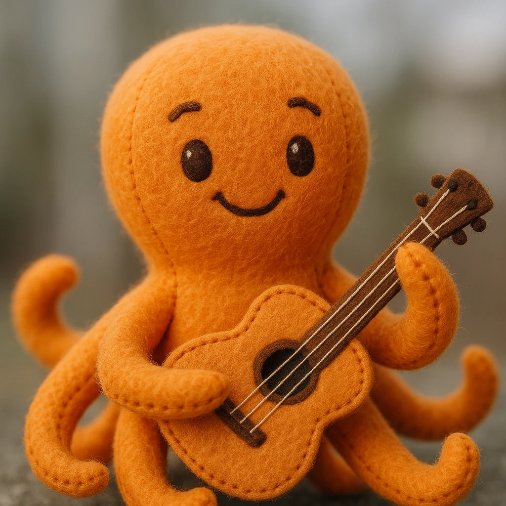 happy octopus with multiple arms playing guitar emoji