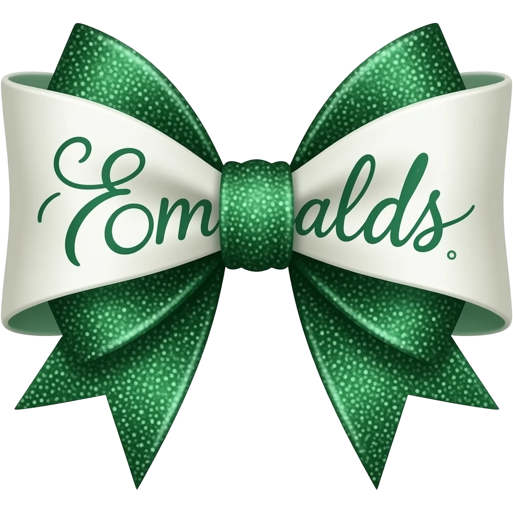 use this bow in white with sparkly dark emerald green and add the words emeralds in calligraphy on the left emoji