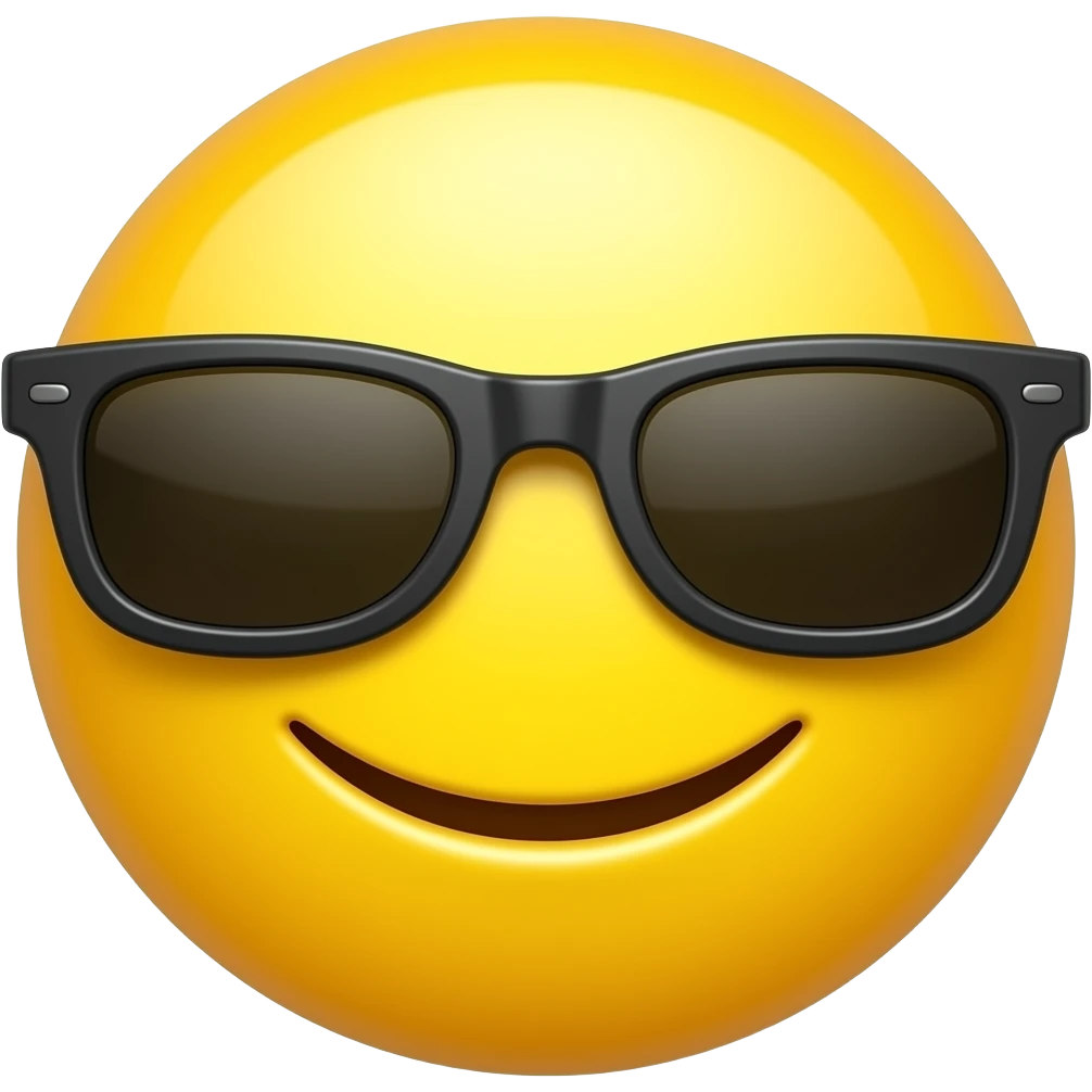 happy rounded yellow face with really dark sunglasses emoji
