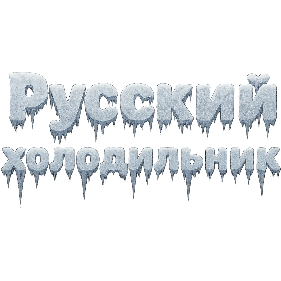 Сделай надпись Русский холодильник строго как на картинке в 2 строки, чтобы она была покрыто чуть льдом и инеем, но читалась, прозрачный фон emoji