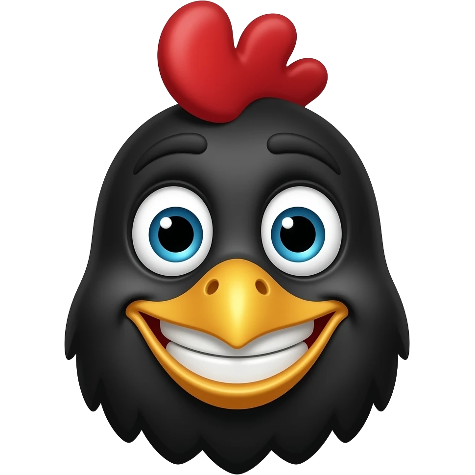 Black chicken animated face smiling with teeth showing and with one Brow lifted showing off human butt cheeks emoji