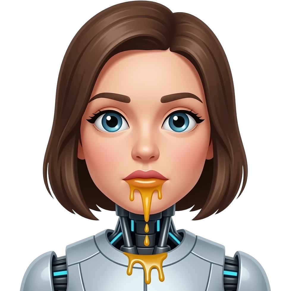 Female robot human leaking oil as a fart emoji
