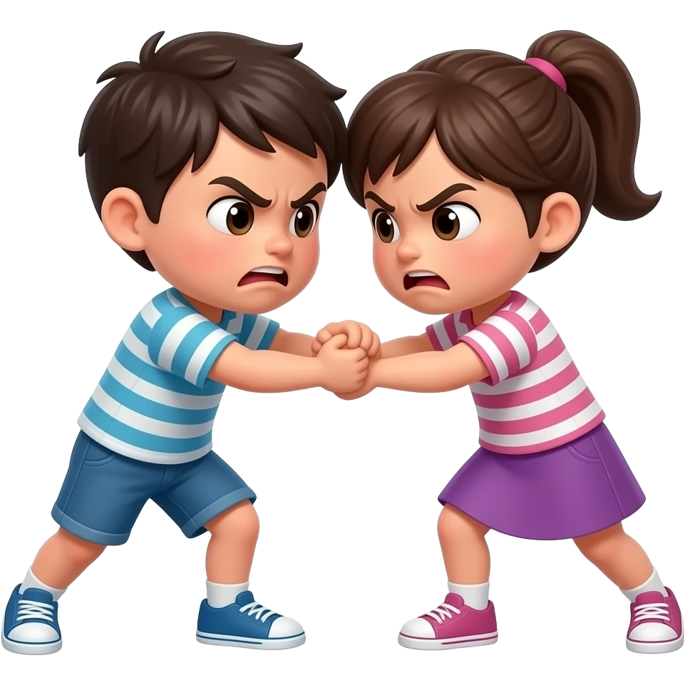 two angry children pushing each other emoji