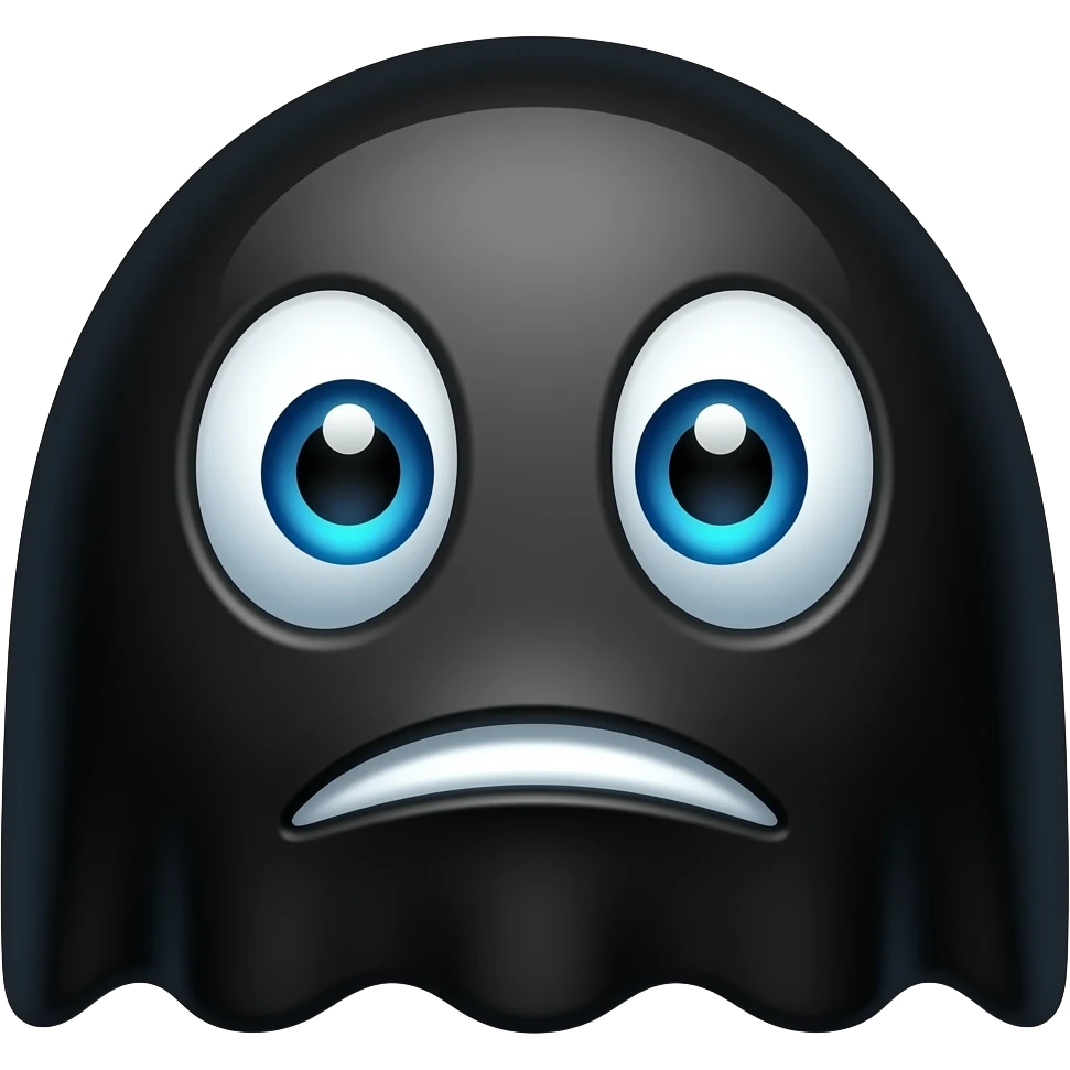 Black Pacman vulnerable ghost character with big eyes and neon white mouth emoji