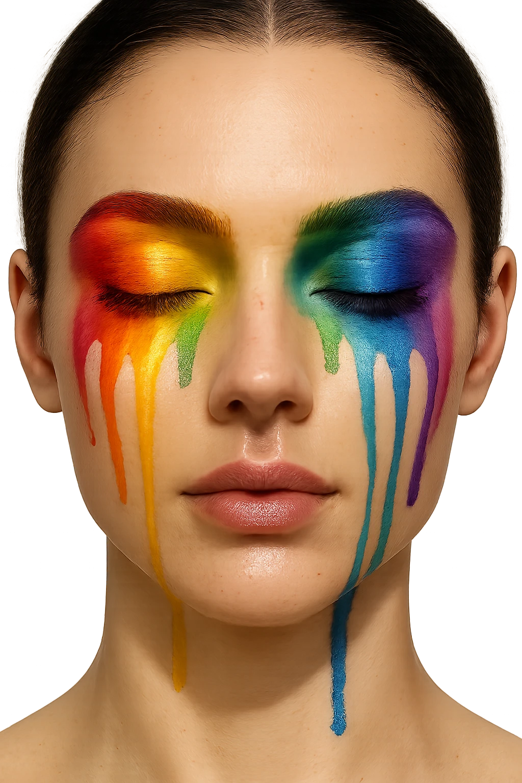 face with rainbow makeup emoji, digital illustration, no background emoji