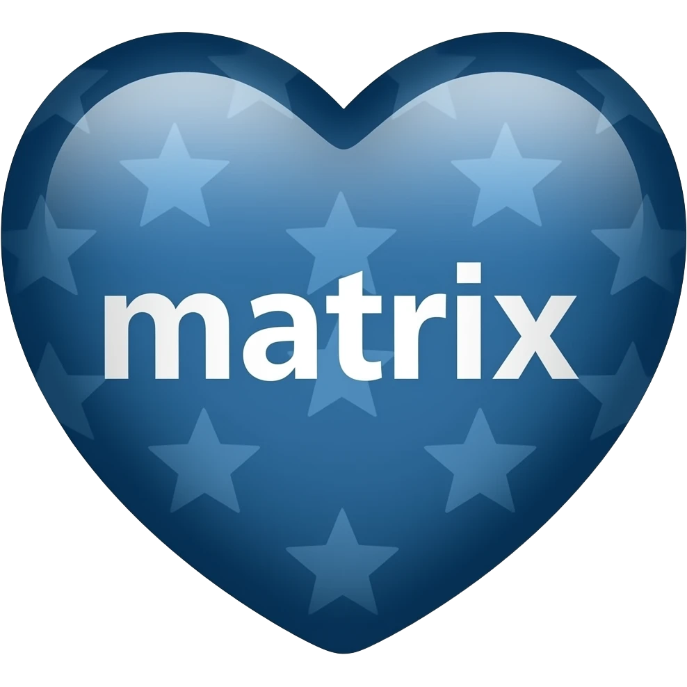 Heart shaped emoji. Dark blue with and stars. The word “matrix” in the middle emoji