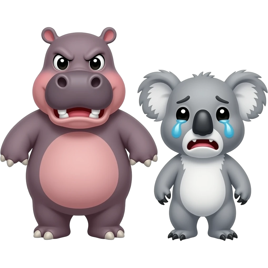 hippo being mean to koala and koala  crying hurt feelings emoji