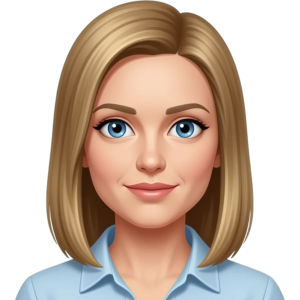 36 year old woman with blue eyes and straight darker blonde hair emoji