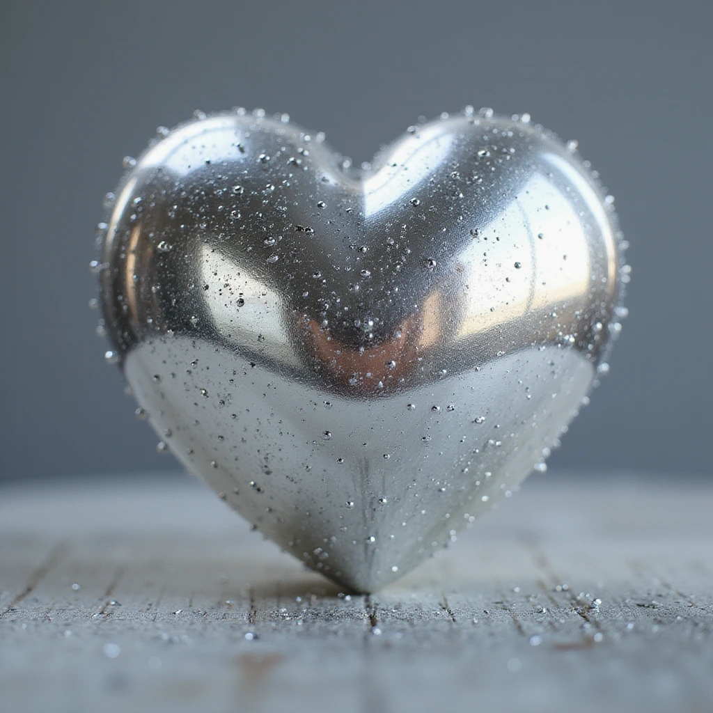 photorealistic metallic silver heart with sparkles and soft highlights emoji