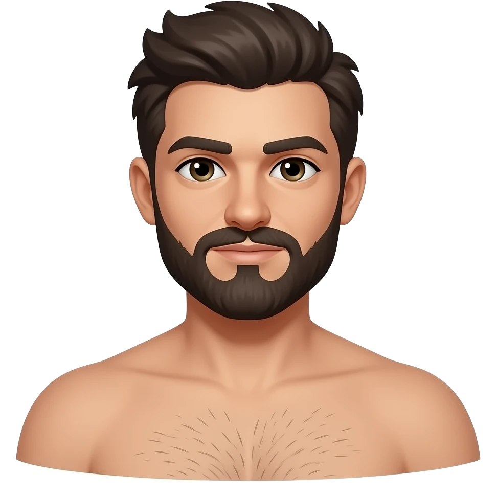 Generate a discord mod with white skin with a beard and a mustache being very far and make it so that he has no t-shirt on the top emoji