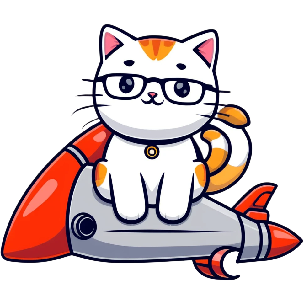 cat wearing glasses sitting on a rocket emoji