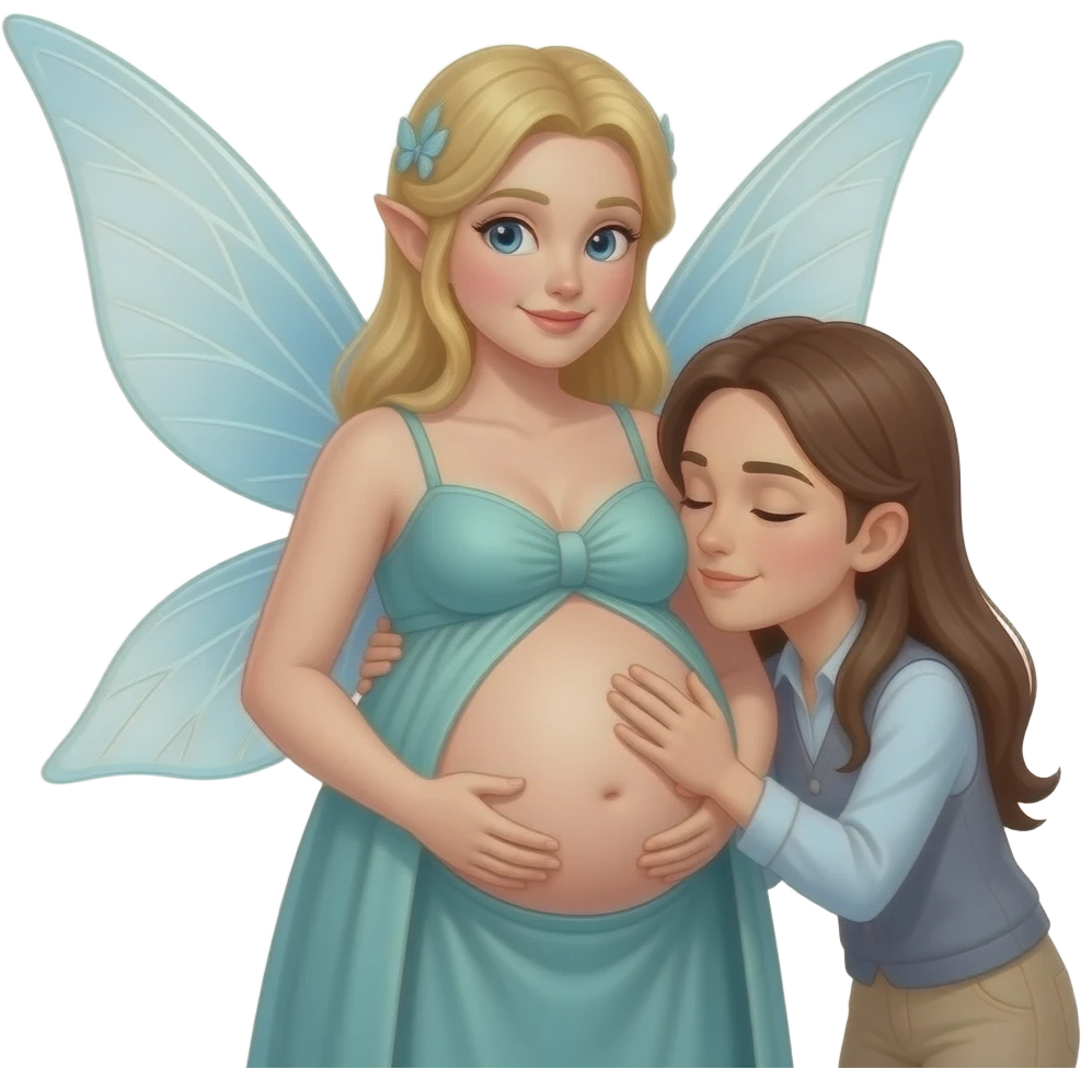 A fairy cradling her stuffed tummy after a big meal,a secret admirer wants to hug her belly and listen to those rumbling digestive noises. emoji