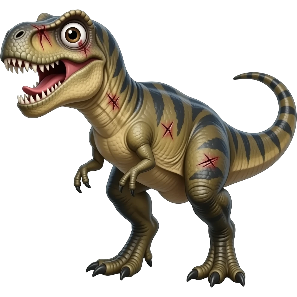 un dinosaurio muy feroz con cicatrices en un ojo más grande emoji