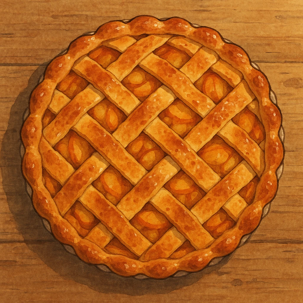 apple pie from birds eye view, lattice pie crust emoji
