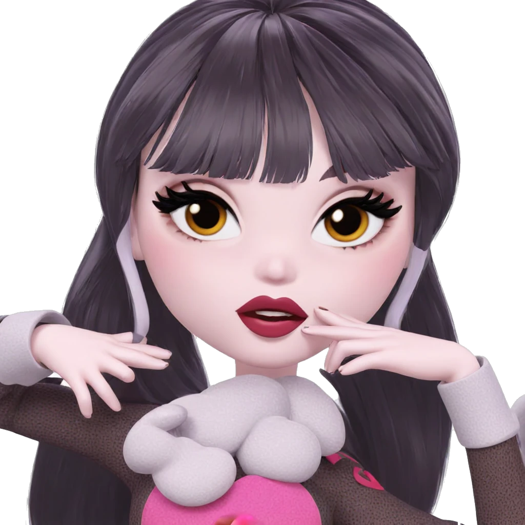 black haired girl with heart emoji