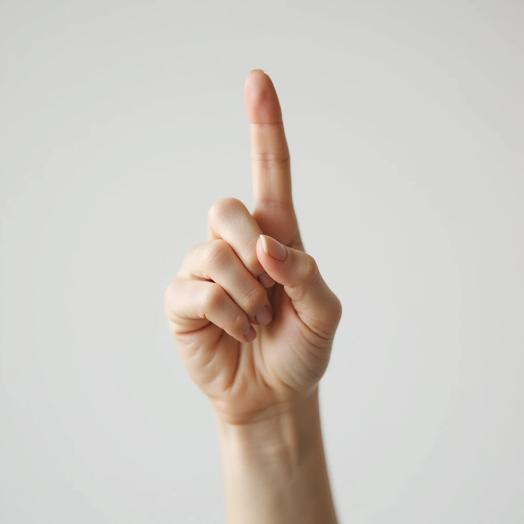 photorealistic lady's index finger pointing up, feminine hand, light skin, simple background emoji