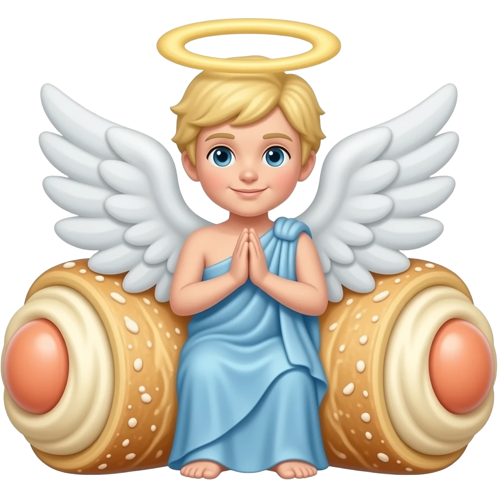 Canolli  pastrywith toga and angel wings and angel halo emoji
