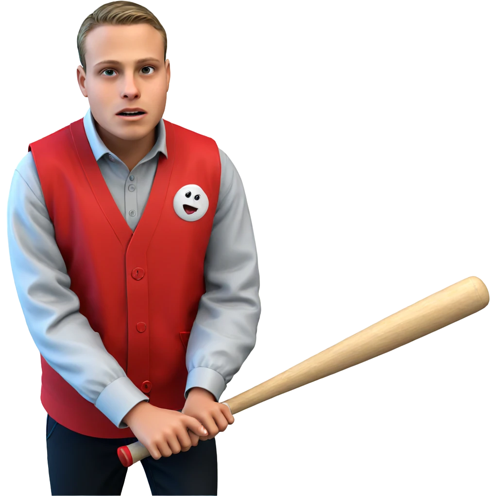 boy with bat in red vest emoji