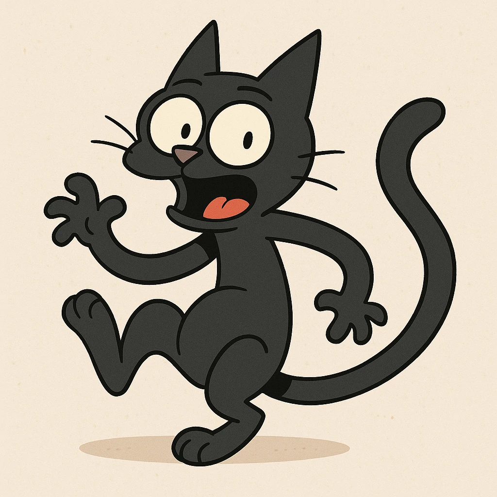 a black cat in a funny pose, cartoon style emoji