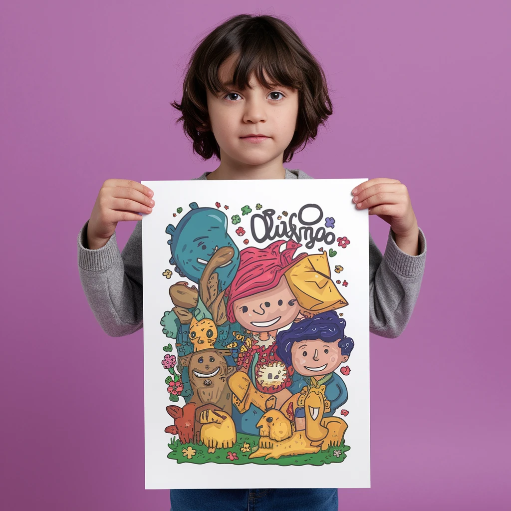 make drawing of a child holding a poster of this image emoji
