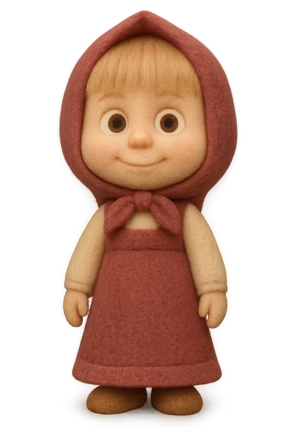 Masha from Masha and the Bear, simply standing, no bear, no dynamic pose, flocked toys style emoji