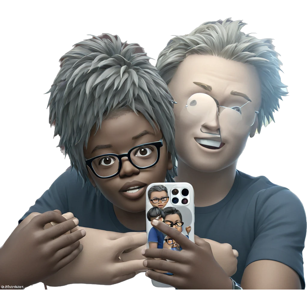 boy with glasses holding phone emoji