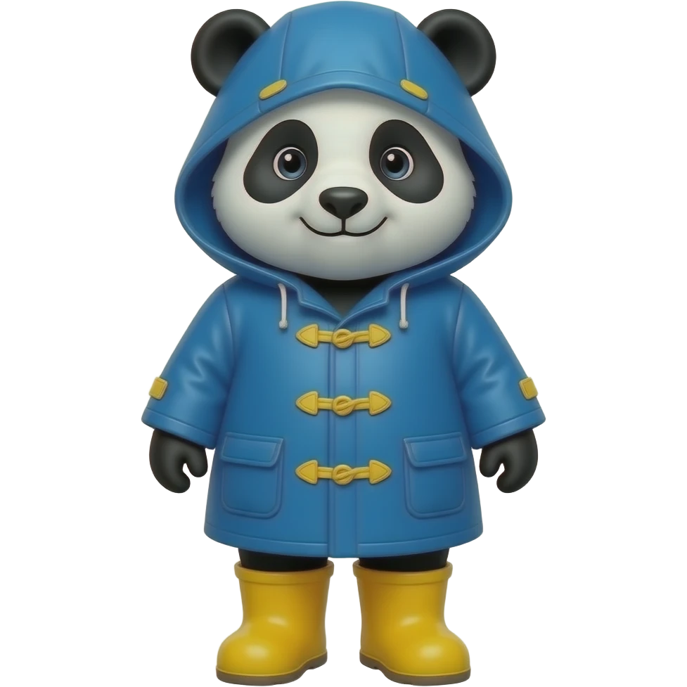 Panda with paddington blue full raincoat and yellow rainboots emoji