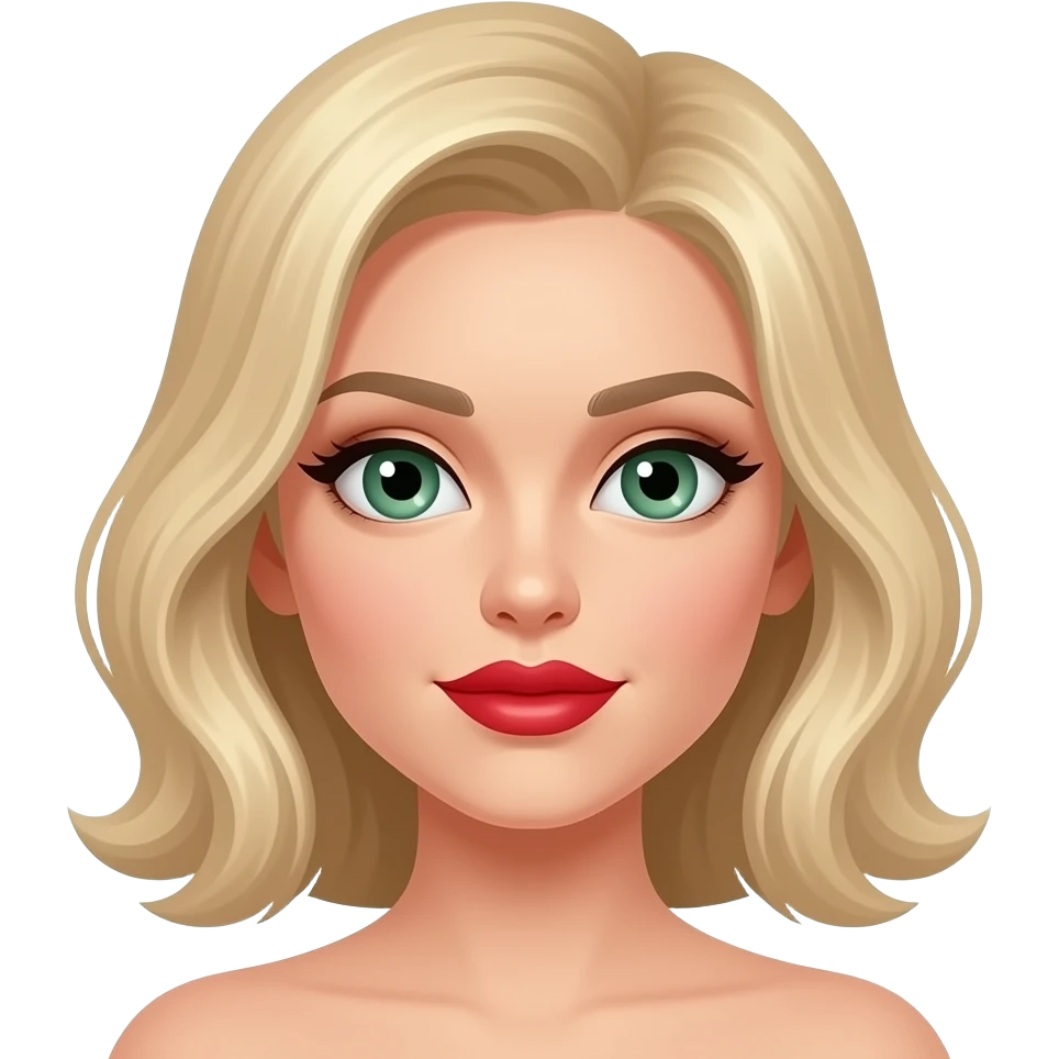 Big beautiful green eyes red lips cheekbones and bay blonde hair emoji