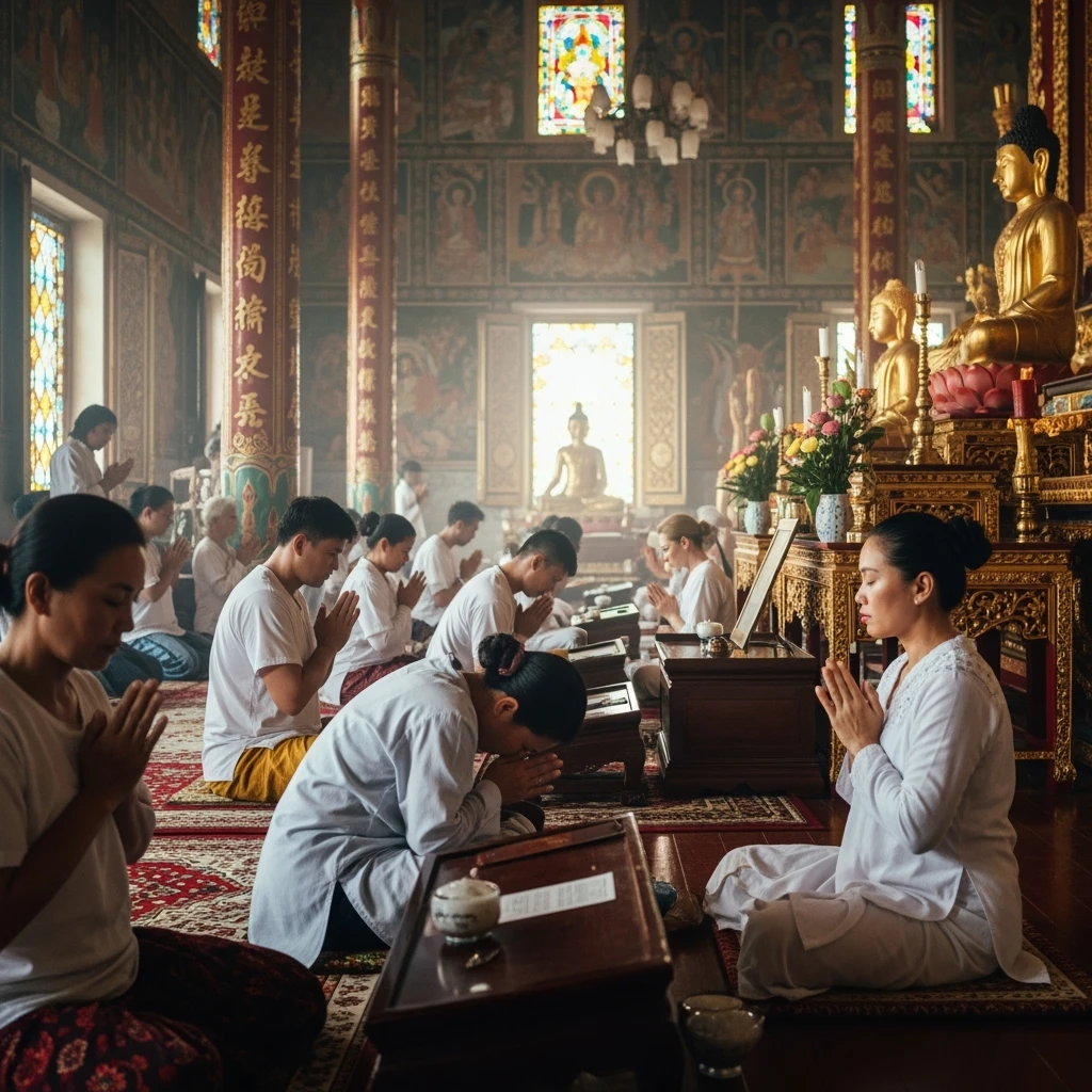 people praying in a Buddhist temple emoji