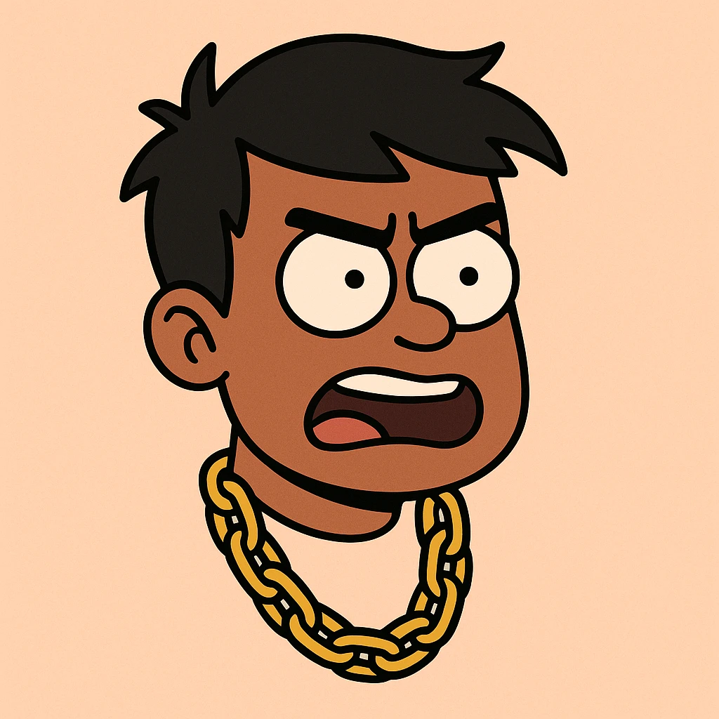 floating head, black hair, rapper chain, modern illustration, flat toon style, bold lines emoji