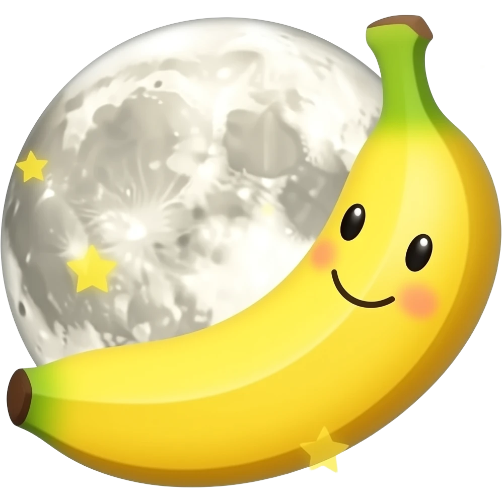 The emoji depicts a smiling full moon as a banana and stars nearby emoji