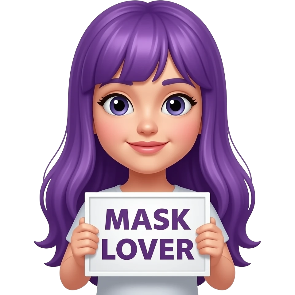 girl with long purple hair with a MASK LOVER sign emoji