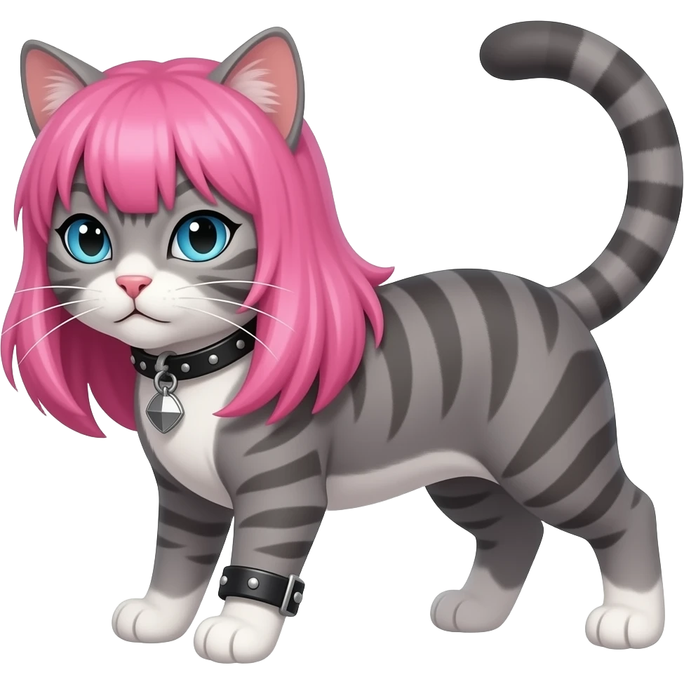 Pink Haired heavy metal cat emoji