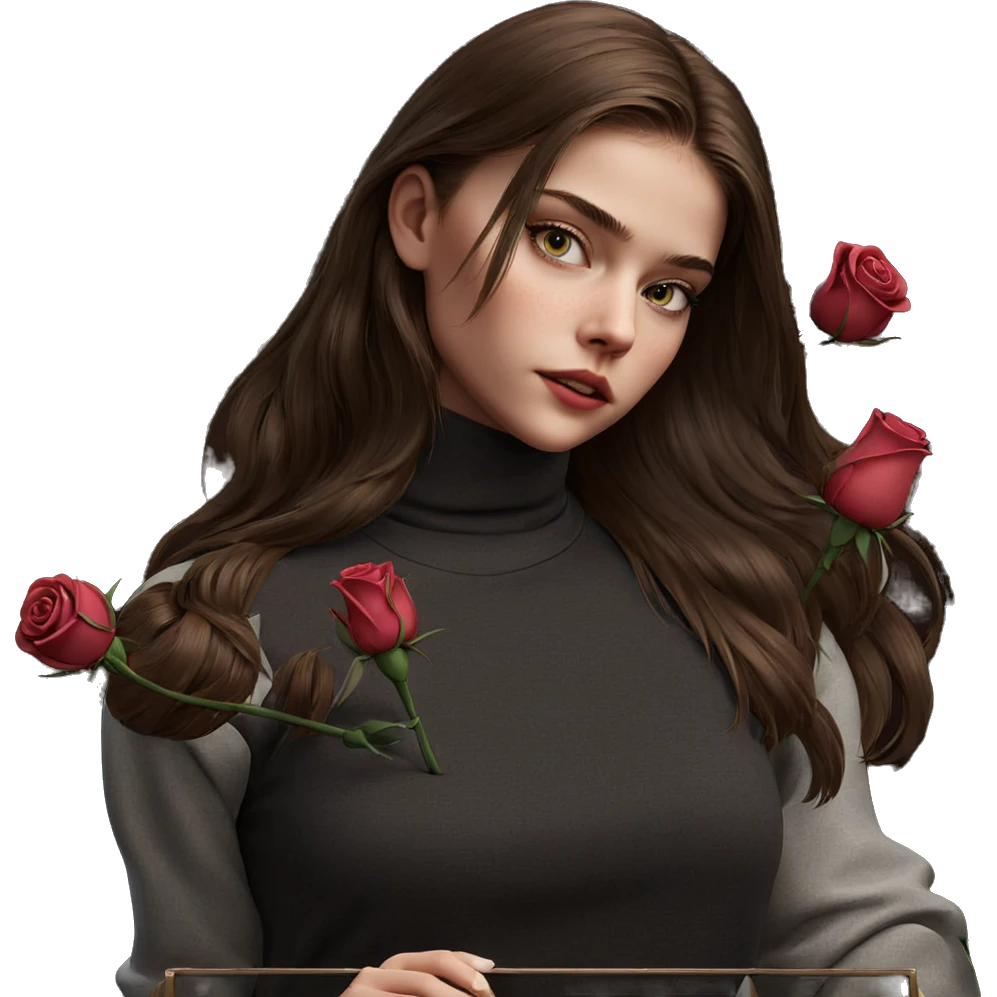 girl with brown hair and rose emoji