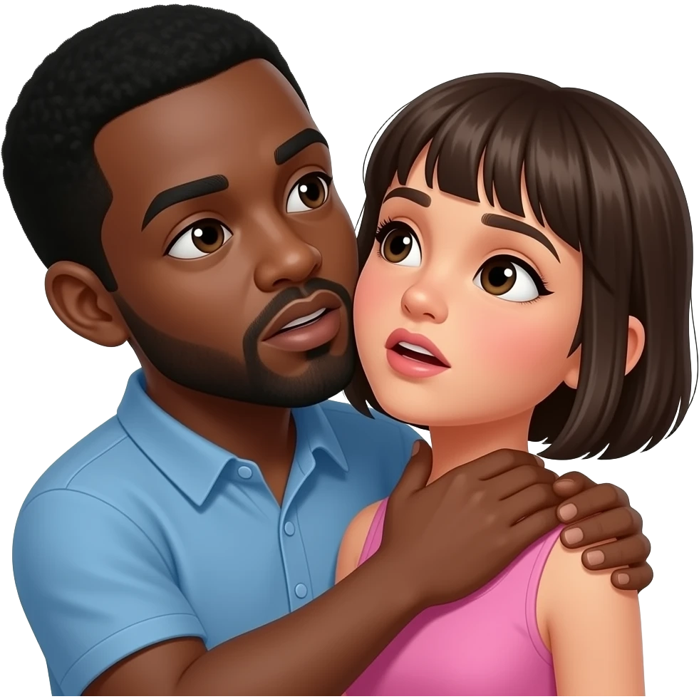 Black Guy choking around the neck of mixed girl with short hair emoji