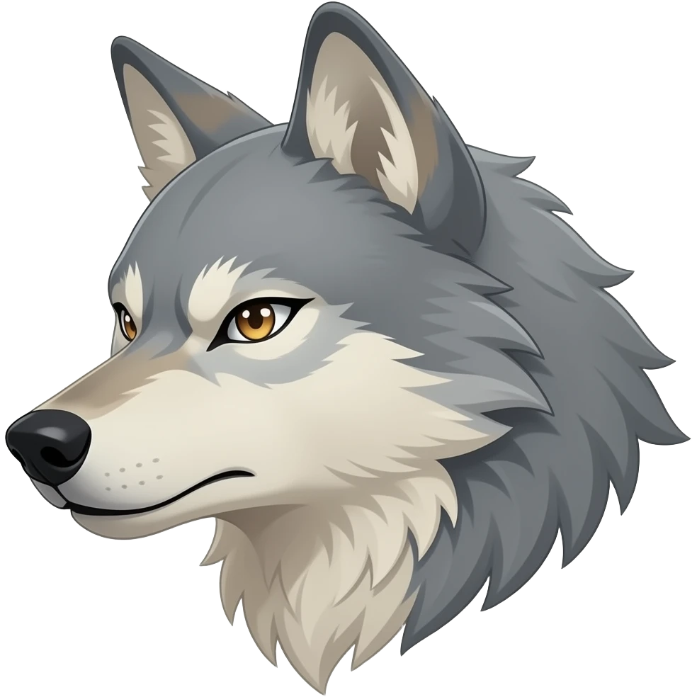 angry face alpha light gray blonde wolf head little bit anime eyes realistic Turn sideways light gray eyes dead stare emoji