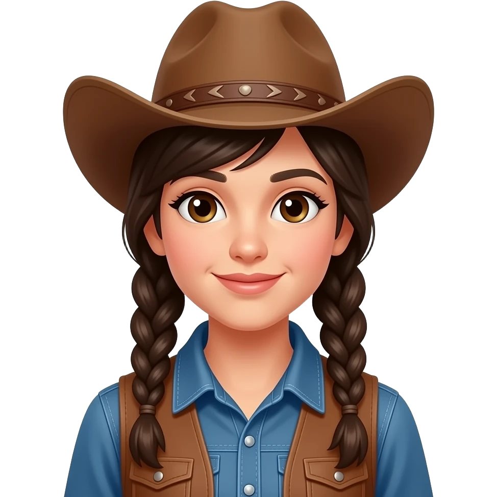 Brunette cowgirl with 2 braid face and body emoji
