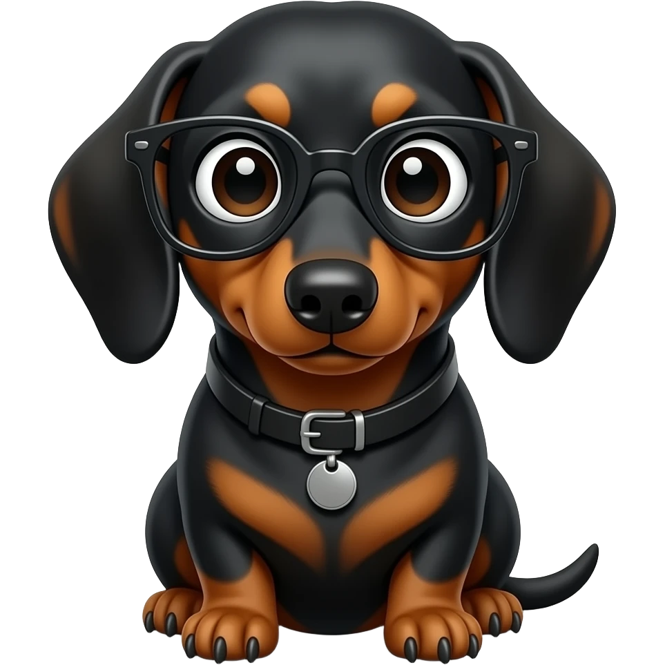 whimsical sitting dachshund wide eyes full body with eye glasses emoji