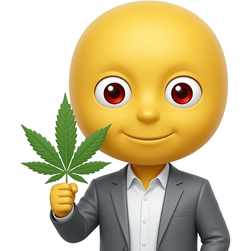 Default circle yellow head,bloodshot eyes, high, holding weed emoji
