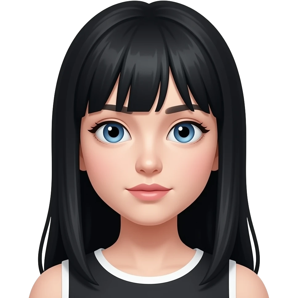 fille yeux bleus longs cheveux noirs et peau blanche très pâle emoji