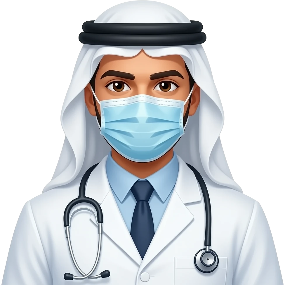Sexy Arab man in Dr's uniform wearing mask emoji