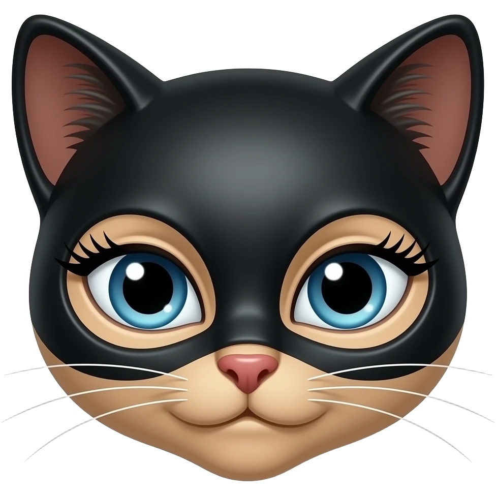 Only show the slim head A black cat that looks like Cat woman with long lashes blue eyes emoji